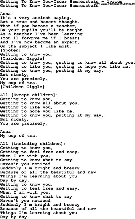 getting to know you lyrics